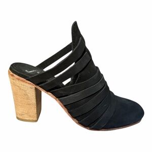 Free People Black Strappy woodenHeeled Mules